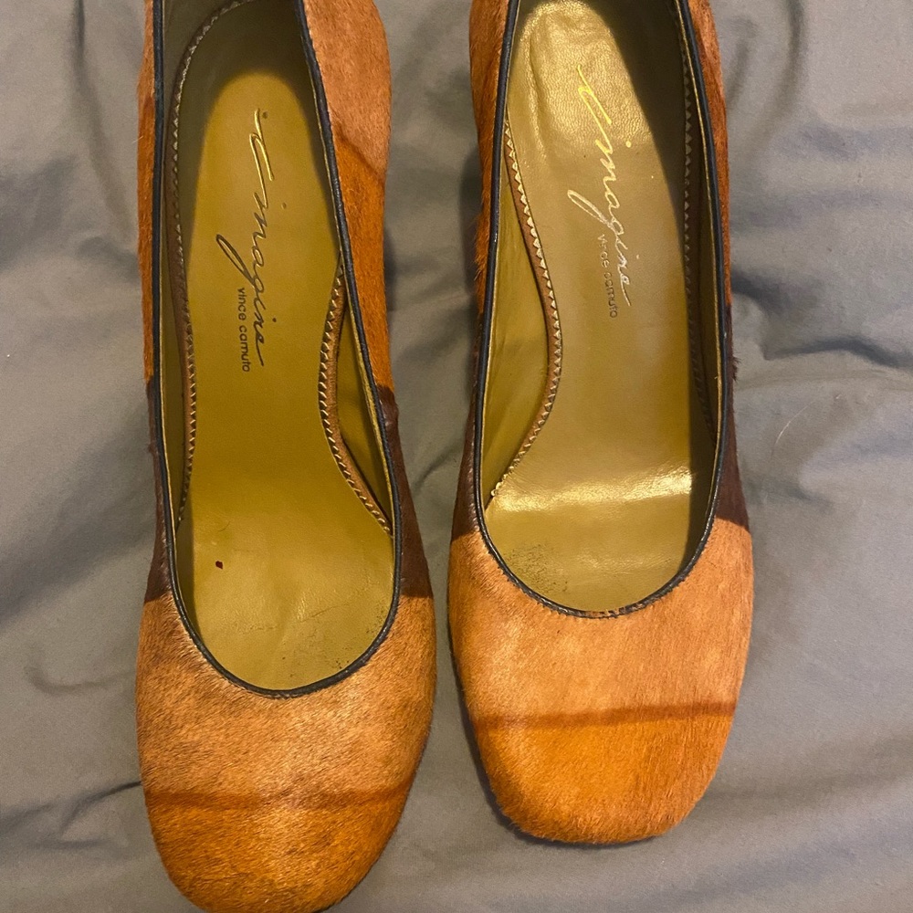 Vince Camuto calf fur heels